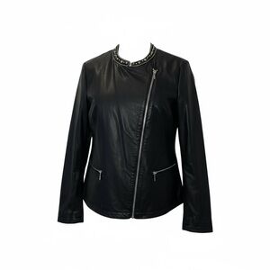 Chico's Black Leather Jacket with Studded Collar Size 1 (M 8-10)